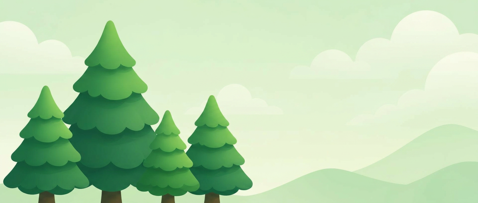 Flat illustration of pine trees on a soft green hill
